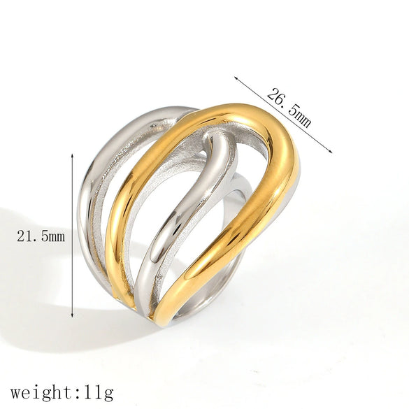 Women's Fashion Geometric Hollow Stainless Steel Ring With Electroplating And Heart Shape Pattern