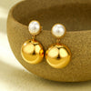 Women's Fashion Geometric Inlaid Pearl Hemisphere Stainless Steel 18K Electroplated Earrings