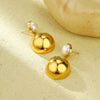 Women's Fashion Geometric Inlaid Pearl Hemisphere Stainless Steel 18K Electroplated Earrings