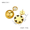 Women's Fashion Geometric Inlaid Pearl Hemisphere Stainless Steel 18K Electroplated Earrings