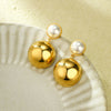 Women's Fashion Geometric Inlaid Pearl Hemisphere Stainless Steel 18K Electroplated Earrings