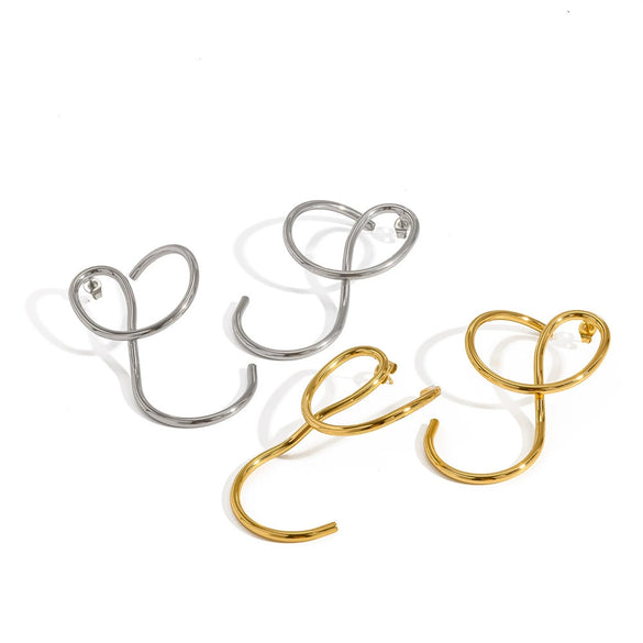 Women's Fashion Geometric Irregular Line Titanium Steel Earrings With Stainless Steel Posts And Real Gold Pvd Vacuum Plated Finish