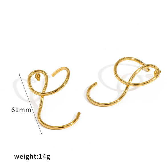 Women's Fashion Geometric Irregular Line Titanium Steel Earrings With Stainless Steel Posts And Real Gold Pvd Vacuum Plated Finish