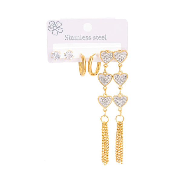 Women's Fashion Geometric Love Zircon Titanium Steel Electroplated Long Tassel Earrings