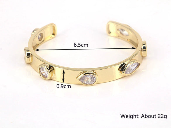 Women's Fashion Geometric Open Bracelet Copper Gold Plated Electroplated White Zircon Inlay Bangle With Creative Personality Style