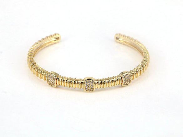 Women's Fashion Geometric Open Bracelet Copper Gold Plated Electroplated White Zircon Inlay Bangle With Creative Personality Style