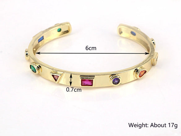 Women's Fashion Geometric Open Bracelet Copper Gold Plated Electroplated White Zircon Inlay Bangle With Creative Personality Style