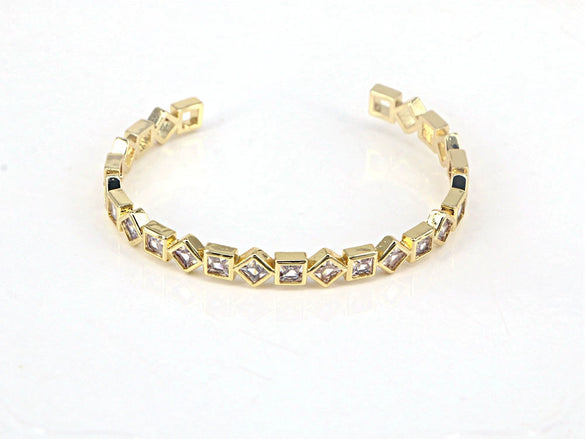 Women's Fashion Geometric Open Bracelet Copper Gold Plated Electroplated White Zircon Inlay Bangle With Creative Personality Style