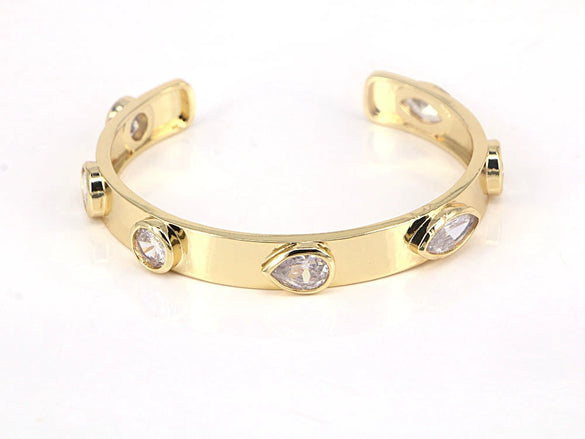 Women's Fashion Geometric Open Bracelet Copper Gold Plated Electroplated White Zircon Inlay Bangle With Creative Personality Style
