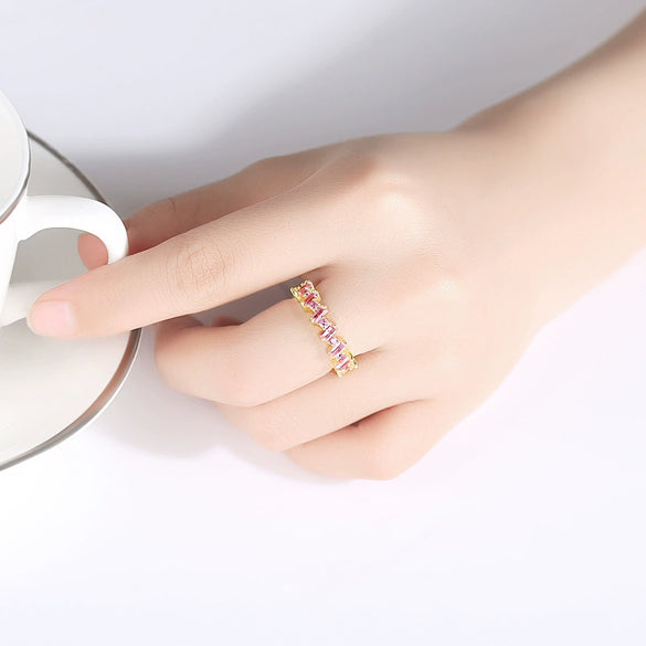 Women's Fashion Geometric Pink Donut Ring Copper Zircon Inlay Electroplated Statement Jewelry