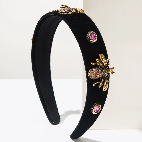 Women's Fashion Geometric Rhinestone Bee Fabric Headband Set With Diamonds