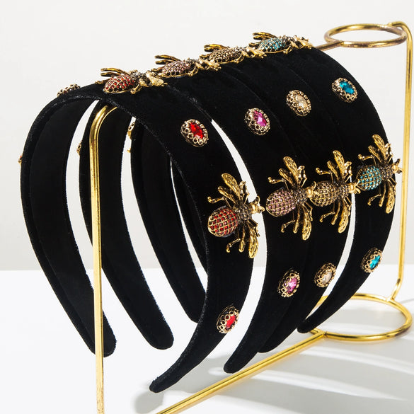 Women's Fashion Geometric Rhinestone Bee Fabric Headband Set With Diamonds
