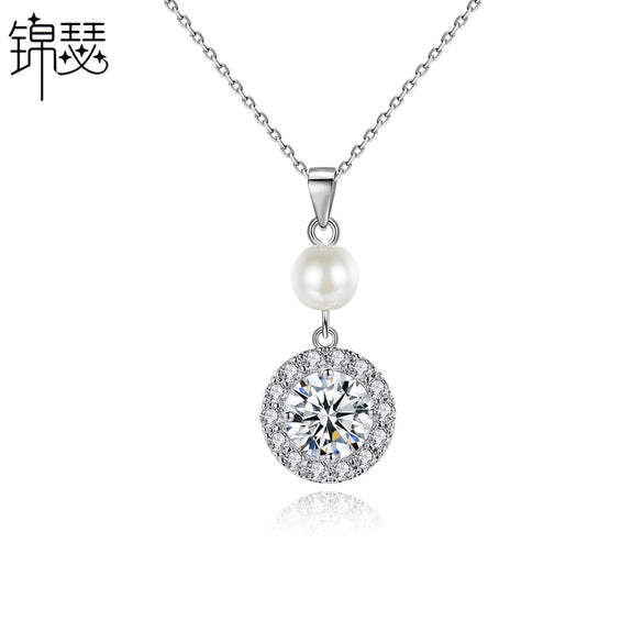 Women's Fashion Geometric Round Zircon Pendant Necklace With Electroplated Copper Ochain