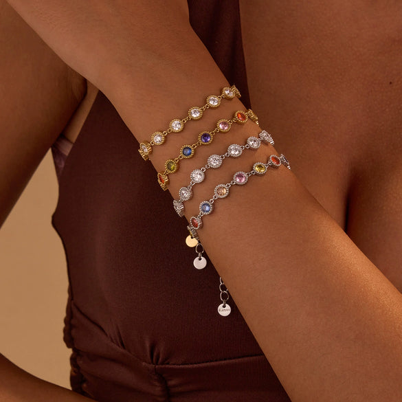Women's Fashion Geometric Stainless Steel And 18K Gold Plated Bracelet With Colorful Zircon