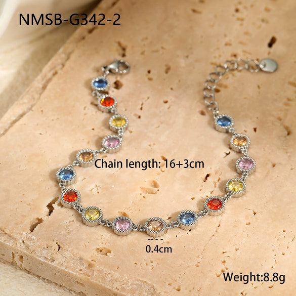 Women's Fashion Geometric Stainless Steel And 18K Gold Plated Bracelet With Colorful Zircon