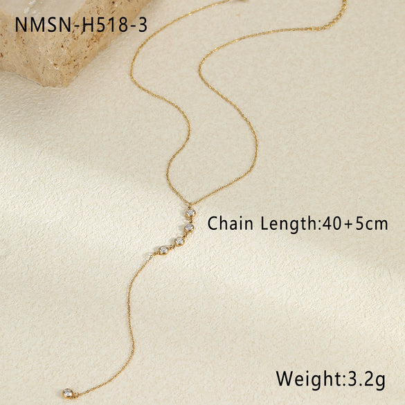 Women's Fashion Geometric Stainless Steel And 18K Inlaid Color Zircon Finger Bracelet And Clavicle Chain Jewelry With Electroplating