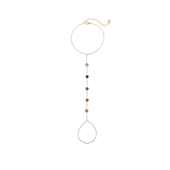 Women's Fashion Geometric Stainless Steel And 18K Inlaid Color Zircon Finger Bracelet And Clavicle Chain Jewelry With Electroplating