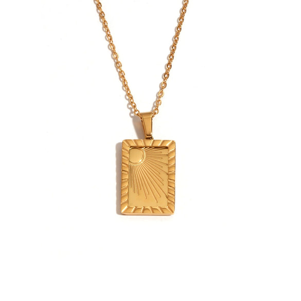 Women's Fashion Geometric Stainless Steel And Titanium Steel Necklace 18K Gold Plated And Carved