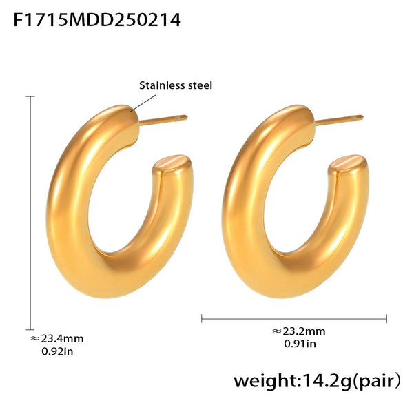 Women's Fashion Geometric Stainless Steel Cshaped Earrings Pvd Plated With 18K True Gold