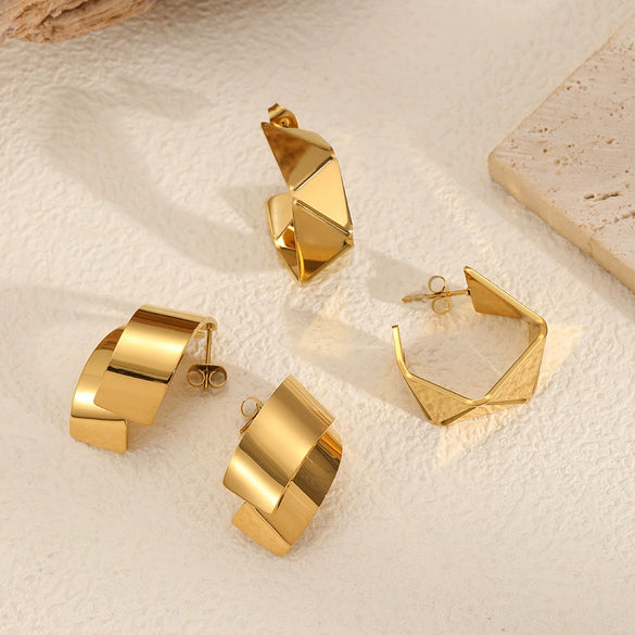 Women's Fashion Geometric Stainless Steel Earrings With Electroplating