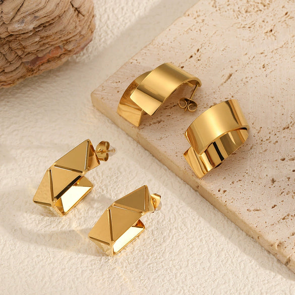 Women's Fashion Geometric Stainless Steel Earrings With Electroplating