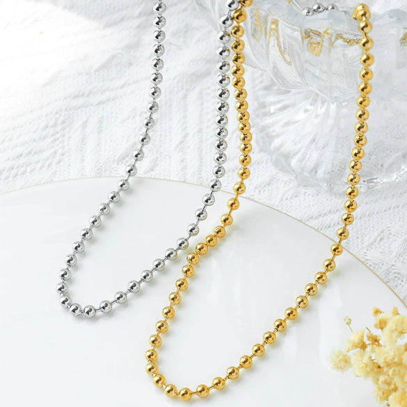 Women's Fashion Geometric Stainless Steel Gold Bead Ball Chain Necklace With Electroplating