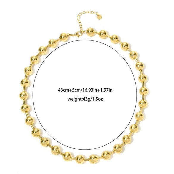Women's Fashion Geometric Stainless Steel Gold Bead Ball Chain Necklace With Electroplating