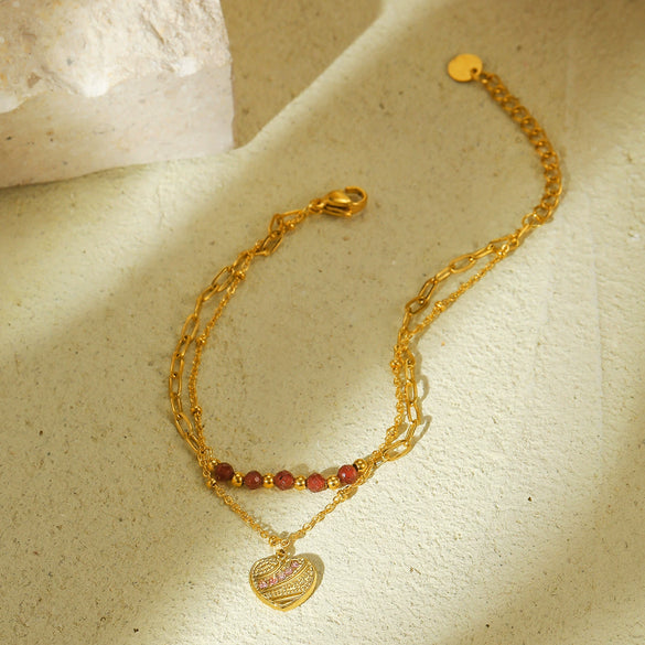 Women's Fashion Geometric Stainless Steel 18K Electroplated Natural Stone Love Diamond Bracelet