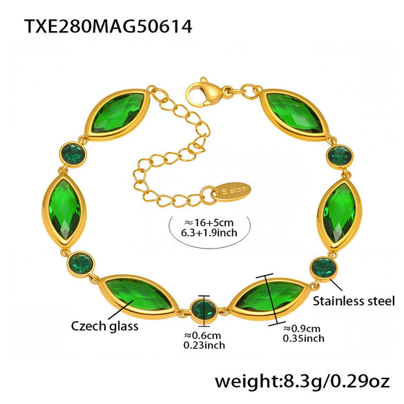 Women's Fashion Geometric 316L Stainless Steel 18K Gold Plated Crystal Glass Bracelet Jewelry