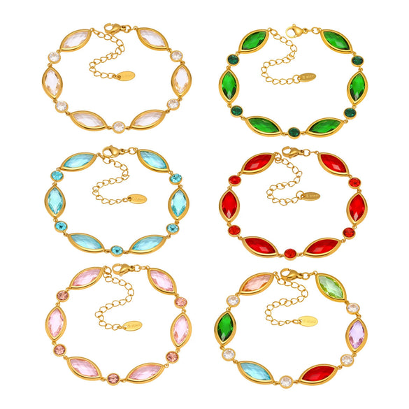 Women's Fashion Geometric 316L Stainless Steel 18K Gold Plated Crystal Glass Bracelet Jewelry