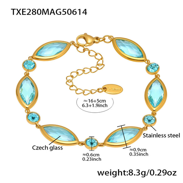Women's Fashion Geometric 316L Stainless Steel 18K Gold Plated Crystal Glass Bracelet Jewelry