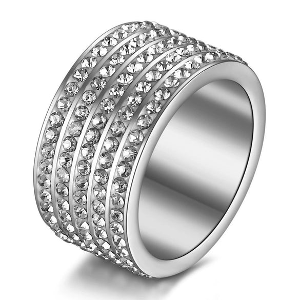 Women's Fashion Geometric Stainless Steel Ring With Diamond Accent Simple Five Row Band Design