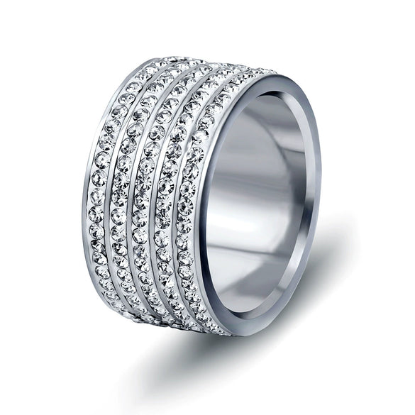 Women's Fashion Geometric Stainless Steel Ring With Diamond Accent Simple Five Row Band Design