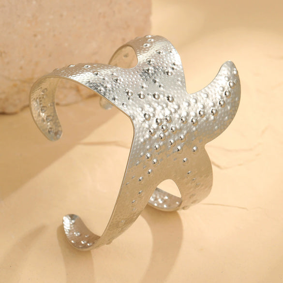 Women's Fashion Geometric Stainless Steel Starfish Shell Exaggerated Arm Ring Bracelet With Electroplating