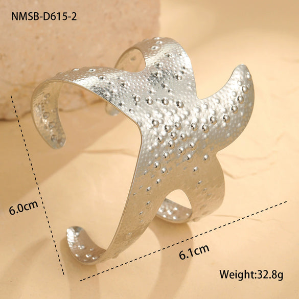 Women's Fashion Geometric Stainless Steel Starfish Shell Exaggerated Arm Ring Bracelet With Electroplating