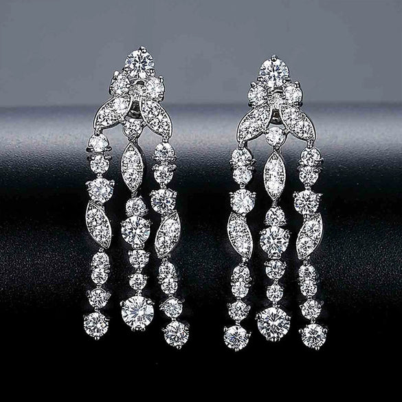 Women's Fashion Geometric Tassel Earrings With Diamond Zircon Accents Electroplated Copper Bridal Dinner Jewelry