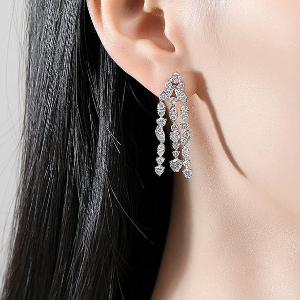 Women's Fashion Geometric Tassel Earrings With Diamond Zircon Accents Electroplated Copper Bridal Dinner Jewelry