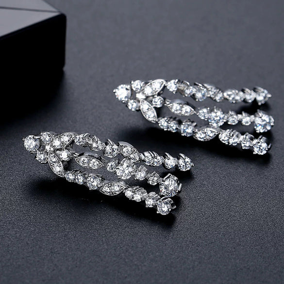 Women's Fashion Geometric Tassel Earrings With Diamond Zircon Accents Electroplated Copper Bridal Dinner Jewelry