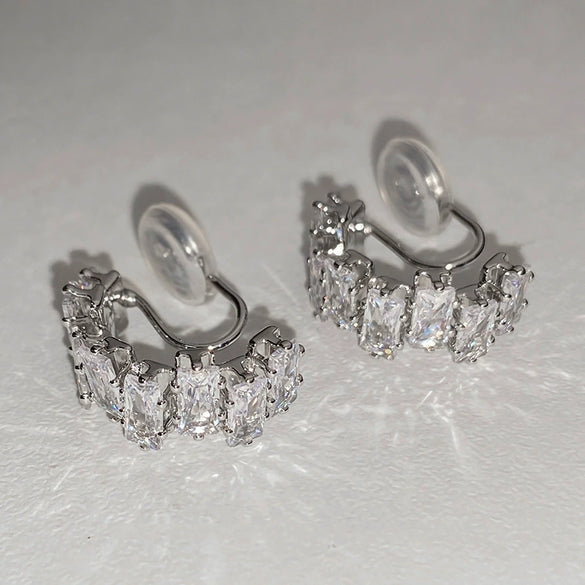 Women's Fashion Geometric Zircon Ear Clip Earrings Temperament Style Without Piercing Modern Minimalist Jewelry