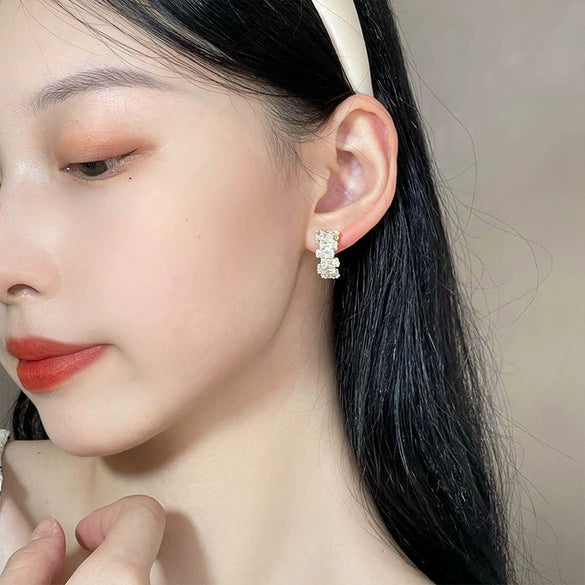 Women's Fashion Geometric Zircon Ear Clip Earrings Temperament Style Without Piercing Modern Minimalist Jewelry