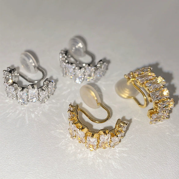 Women's Fashion Geometric Zircon Ear Clip Earrings Temperament Style Without Piercing Modern Minimalist Jewelry