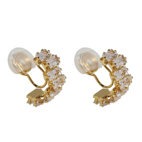 Women's Fashion Geometric Zircon Ear Clip Earrings Temperament Style Without Piercing Modern Minimalist Jewelry