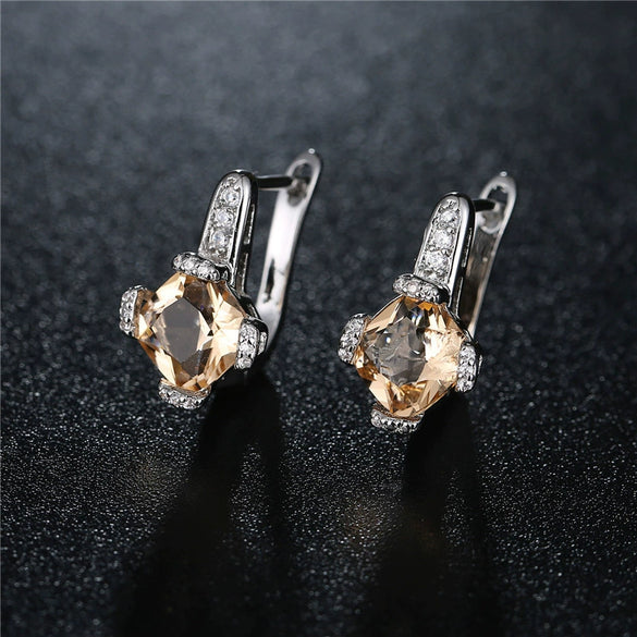 Women's Fashion Geometric Zircon Earrings In Environmental Protection Copper Simple Elegant Jewelry