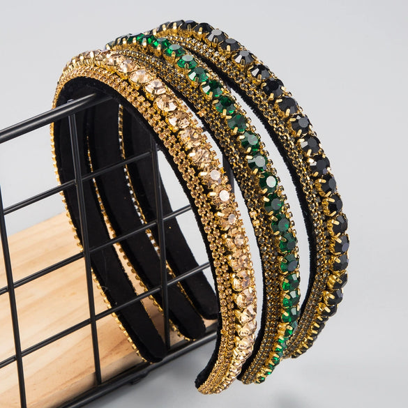 Women's Fashion Gold Velvet Multi Layer Rhinestone Headband Elegant Handmade Thin Edge Hair Band Hair Accessory
