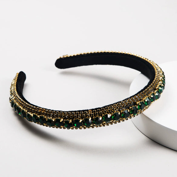 Women's Fashion Gold Velvet Multi Layer Rhinestone Headband Elegant Handmade Thin Edge Hair Band Hair Accessory