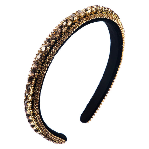 Women's Fashion Gold Velvet Multi Layer Rhinestone Headband Elegant Handmade Thin Edge Hair Band Hair Accessory