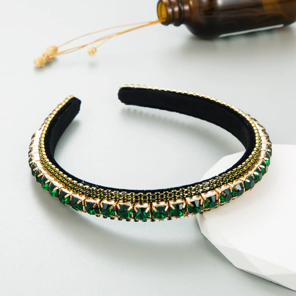 Women's Fashion Headband Rhinestone Diamond Gold Velvet Baroque Geometric Style