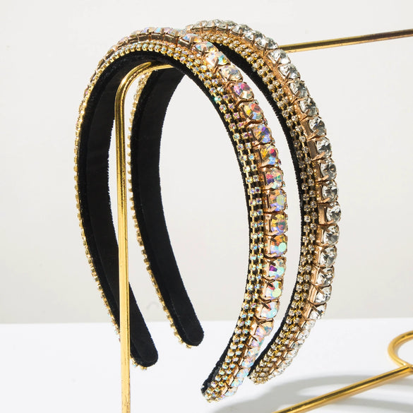 Women's Fashion Headband Rhinestone Diamond Gold Velvet Baroque Geometric Style