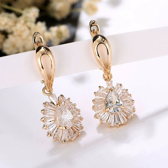 Women's Fashion Heart Zircon Earrings Gold Plated Copper Exaggerated Statement Jewelry