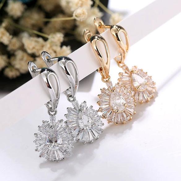 Women's Fashion Heart Zircon Earrings Gold Plated Copper Exaggerated Statement Jewelry